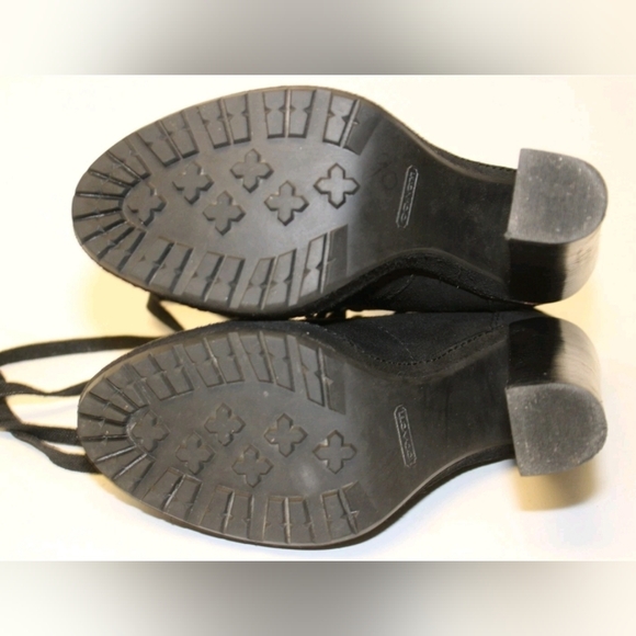 Coach Carol 7.5 Suede Lace Up High Heeled Lugg Soles Moto Ankle Boots - Picture 10 of 11